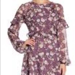 ASTR THE LABEL purple mlt floral,ruffle dress Sz L